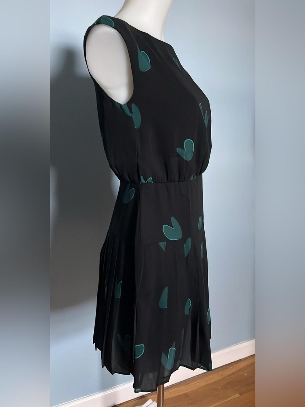 LOFT BLACK GREEN HEART PRINT SLEEVELESS DRESS Sz0P - Picture 7 of 14